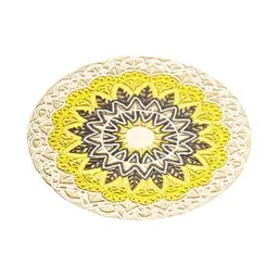 YWULY Yellow & Beige Embellished Glass-Beaded Round Dining Table Placemat-image-61