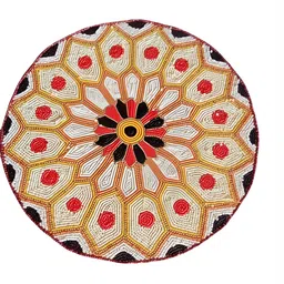 YWULY White & Red Striped Embellished Round Beaded Dining Table Placemat-25