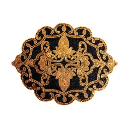 PURINA'S Gold-Toned & Black Ethnic Motifs Beaded Oval Dining Table Placemat-24