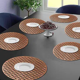 Dakshya Industries Copper Toned 6 Pieces Floral Round Table Placemats-28