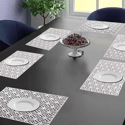 Dakshya Industries 6-Pcs White Geometric Rectangular Table Placemats-17