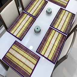 HOKIPO Madurkathi 6 Pieces Purple & Yellow Geometric Pattern River Grass Table Placemats-image-14