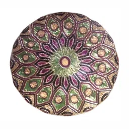 YWULY Purple & Green Ethnic Motifs Embellished Round Glass Beaded Dining Table Placemat-12