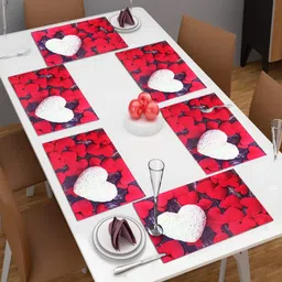 Dakshya Industries Red & White 6 Pieces Printed Rectangular Table Placemats-42