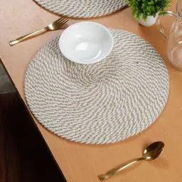 HOSTA HOMES 2-Pcs White & Beige Self-Design Reversible Table Placemats-52
