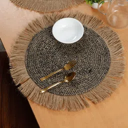 HOSTA HOMES 4 Pieces Black & Beige Self-Design Reversible Table Placemats-12