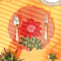 YWULY Red & Orange- Colored  Round Floral Beaded Table Placemats-23