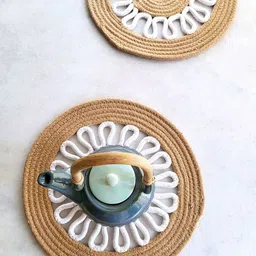 JASMEY HOMES White & Brown 2 Pieces Zig Zag Cotton Table Placemats-image-8