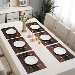 YELONA Brown & Black 6 Pieces Striped Rectangular Table Placemats-51