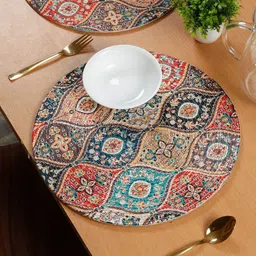 SOKNACK Red & Beige 2 Pieces Printed Circular Table Placemats-16