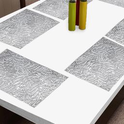 FABINALIV Silver Toned 6 Pieces Floral Textured Table Placemats-9