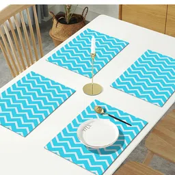 AEROHAVEN Set of 4 Blue & White Geometric Printed Table Placemats-2