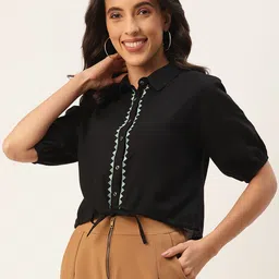 RangDeep Black Geometric Embroidered Shirt Style Top-image-79