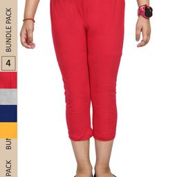 IndiWeaves Girls Pack Of 4 Pure Cotton Capris-image-113