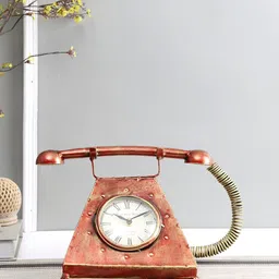 Aapno Rajasthan Rust & Gold-Toned Telephone Shaped 19 CM Traditional Analogue Table Clock-18