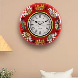 Aapno Rajasthan Red & White Elephant Printed Round Traditional Analogue Wall Clock 29cm-image-72