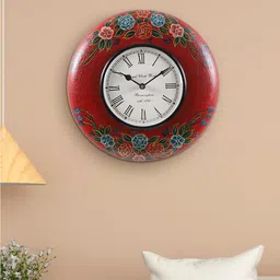 Aapno Rajasthan Red & Green Hand-Painted 29 cm Traditional Analogue Wall Clock-7
