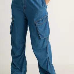 FREAKINS Women Mid Rise Straight Fit High-Rise Cargo Jeans-picture-13