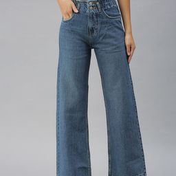 SHOWOFF Women Blue Wide Leg High-Rise Jeans-image-100