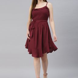plusS Women Maroon Cotton Fit & Flare Dress-image-31