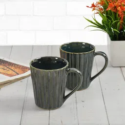 CLIO'S HERITAGE STORE Grey & Green 2-Pieces Textured Ceramic Matte Coffee Mugs 300 ml-7