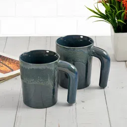 CLIO'S HERITAGE STORE Green & Grey 2-Pieces Printed Ceramic Glossy Coffee Mugs 300 ml-57