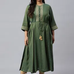 AURELIA Plus Size Green Striped A-Line Midi LIVA Dress-20