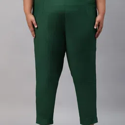 W Women Green Slim Fit Pleated Trousers-picture-27