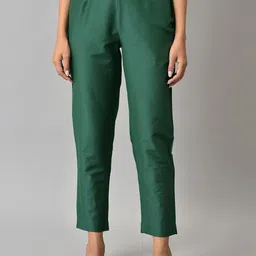 W Women Green Slim Fit Trousers-image-69
