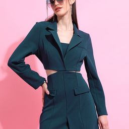Tokyo Talkies Teal Notched Collar Long Sleeves Cut-Out Sheath Dress-image-34