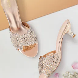 Metro Women Tan Woven Design Peep Toes Heels-21