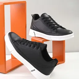 HERE&NOW Men Black & White Comfort Insole & Contrast Sole Sneakers-picture-32