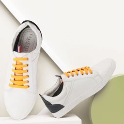 FAUSTO Men White Colourblocked PU Sneakers-image-95