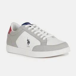 U S Polo Assn Men Off White Colourblocked PU Sneakers-image-18