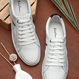 Mast & Harbour Men White Perforations Lightweight PU Sneakers-image-13