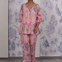 The Quince Life Peppy Pink Meadows Printed Pure Cotton Tunic With Trouser-picture-42