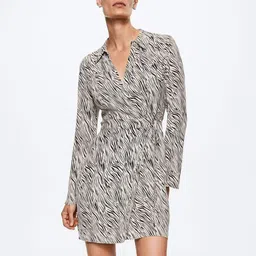 MANGO White & Black Zebra Print Sustainable Wrap Dress-image-6