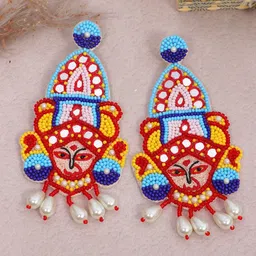 Crunchy Fashion Blue & Red Contemporary Drop Earrings-28