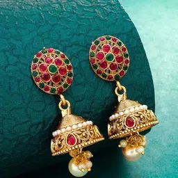aadita Gold-Toned Contemporary Jhumkas Earrings-29