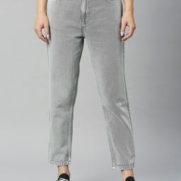 Harvard Grey Women High-Rise Mom Fit Clean Look Heavy Fade Pure Cotton Jeans-image-86