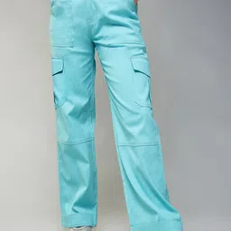 DOLCE CRUDO Women Turquoise Blue Wide Leg High-Rise Stretchable Jeans-image-38