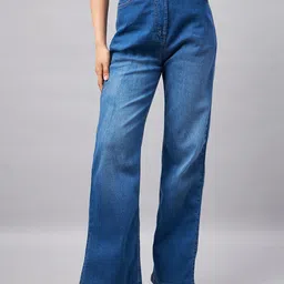 Orchid Blues Women Flared High Rise Clean Look Light Fade Cotton Jeans With Side Slit-image-93