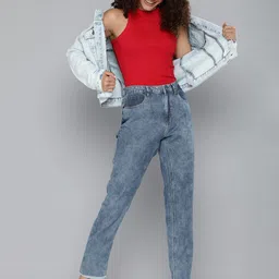 HERE&NOW Women Blue Boyfriend Fit Light Fade Stretchable Jeans-image-50