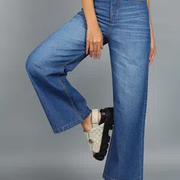 Urbano Fashion Women Wide Leg Light Fade Whiskers Jeans-picture-46
