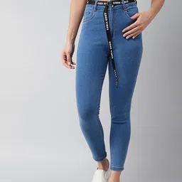 DOLCE CRUDO Women Blue Skinny Fit Stretchable Jeans with Belt-image-24