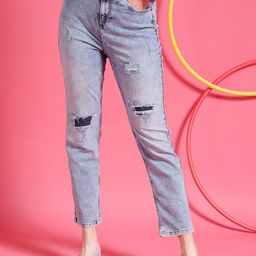 Freehand by The Indian Garage Co Women Blue Straight Fit Mid-Rise Stretchable Jeans-image-92