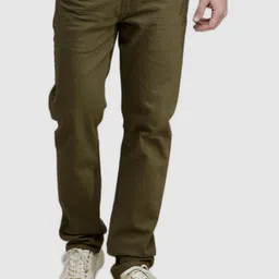 Celio Men Olive Green Solid Cotton Jean Straight Fit Stretchable Jeans-image-64