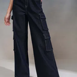 street by tokyo talkies Tokyo Talkies Women Straight Fit Cargo Jeans-picture-3