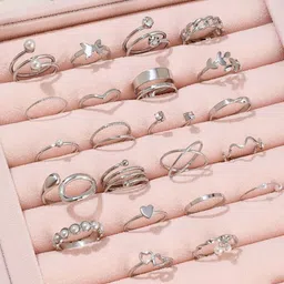 Jewels Galaxy Set Of 22 Silver-Plated Stone-Studded Finger Rings-38