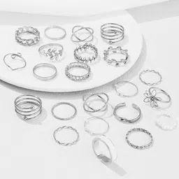 Jewels Galaxy Set of 22 Silver-Plated Stackable Beaded Finger Rings-2